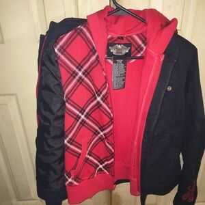 Harley-Davidson Black Jacket with Bright Red Inner Lining